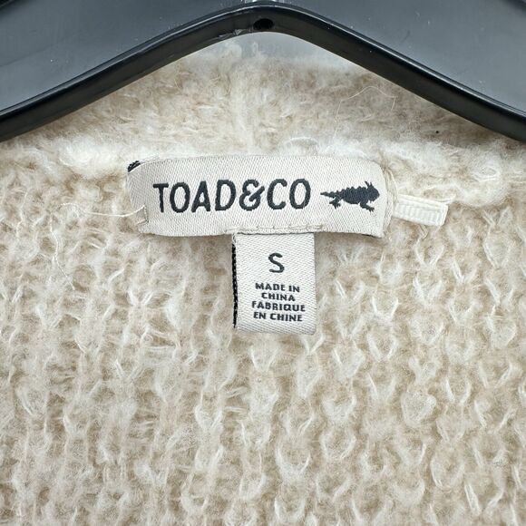 Toad Co Sweater Womens Small Cardigan Wool Blend Plaid Beige Cream Open Cozy - Picture 2 of 9